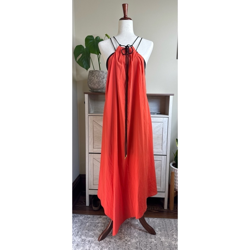 Hunter Bell Layered Orange & Black Halter Dress Asymmetrical Hem Size XS